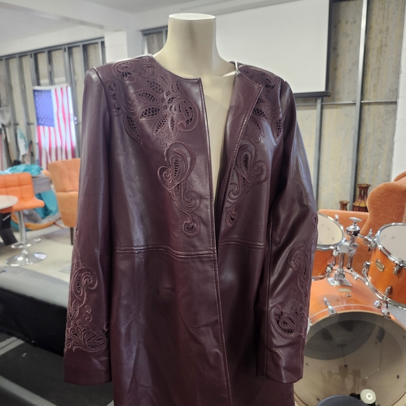 Chico's Rich Burgundy Leather Jacket - Picture 1 of 12